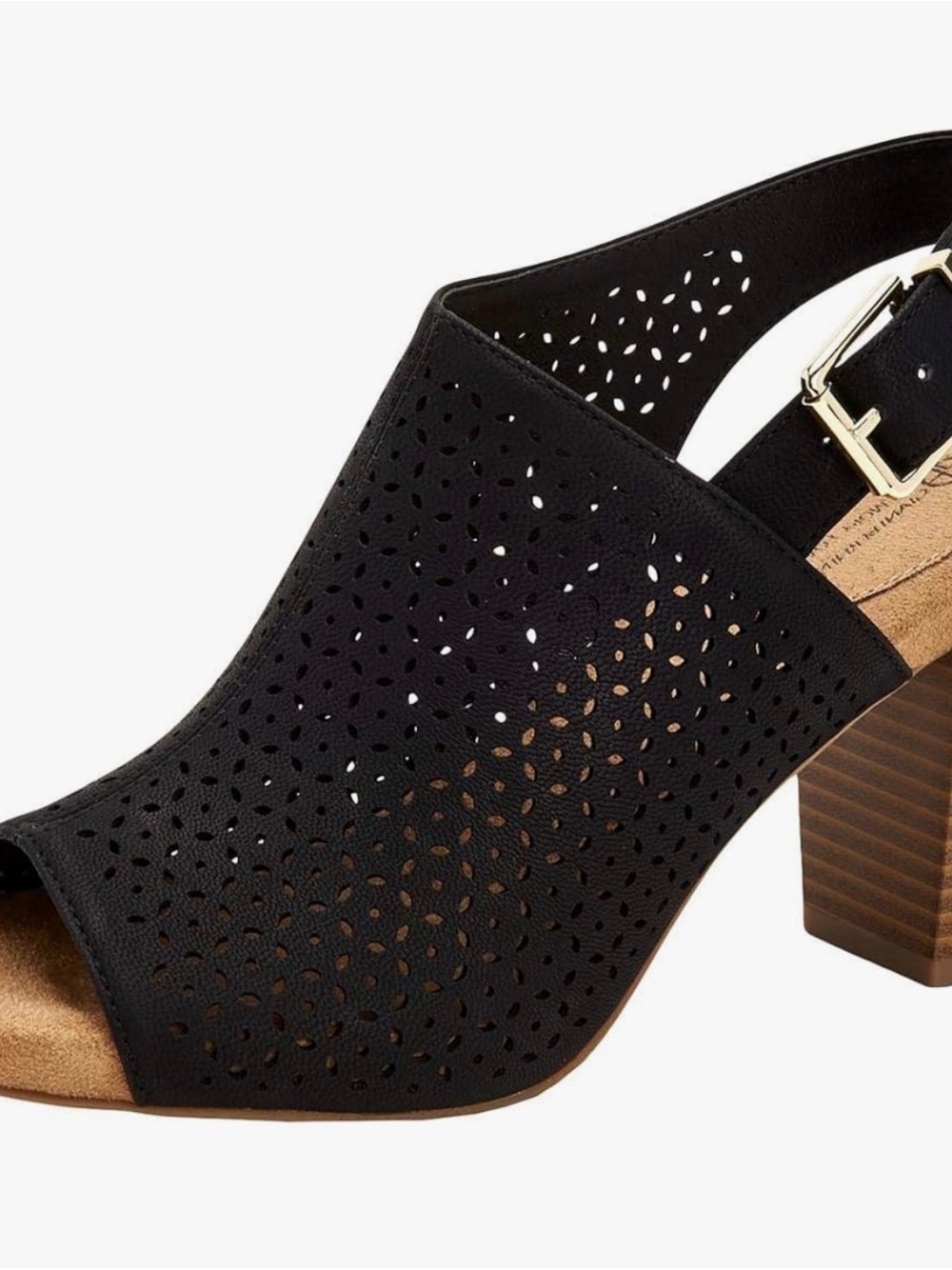 Giani Bernini Black Perforated Open-Toe Slingback Block Heel